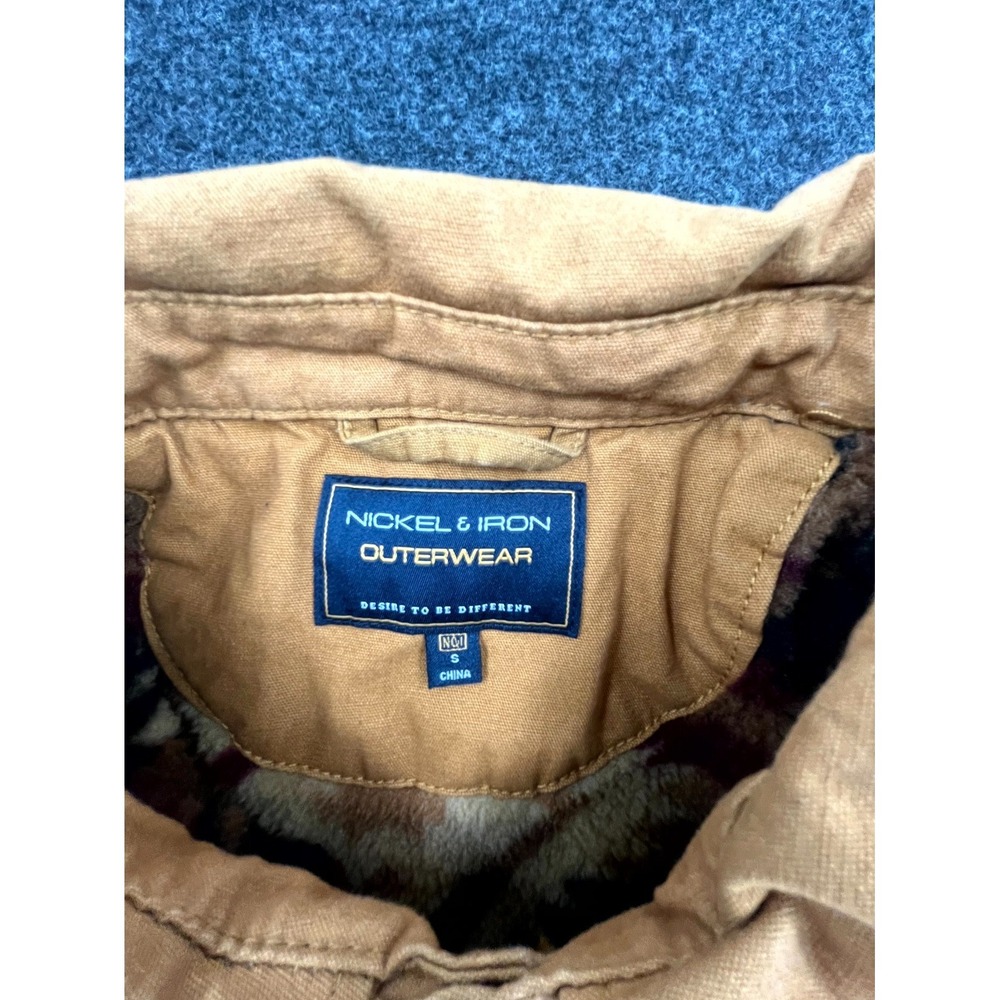 Nickel & Iron Work Jacket Mens S Tan Canvas Aztec Fleece Lined Coat Snap Front - Picture 3 of 10